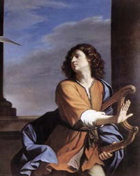 Kong Saul angriber David – maleri af Guercino (Wikimedia Commons)